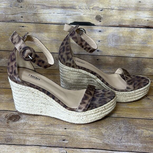 L’AGENCE New Elysee Suede Espadrille Wedge Sandals in Cheetah Size 9.5 (EU 40) - Picture 5 of 16